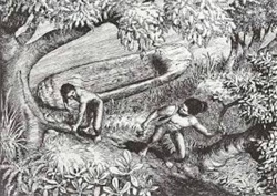 Taínos. Ilustración publicada en "Los Indocubanos", de Onelio Jorge Cardoso y Modesto García. Edición: Ministerio de Cultura, La Habana, Cuba, 1985