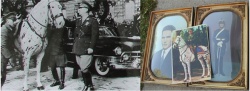 Perón a punto de montar a Mancha para iniciar el desfile y el granadero chubutense David James