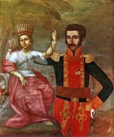 Retrato de Simón Bolívar con La República (coronada con una diadema de plumas)