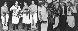 Integrando el Cuarteto Santa Ana en 1972 y en el escenario de Cosquín 1973: de izquierda a derecha: Lucas Falcón, Horacio Guarany, Ernesto Montiel, Santiago Ayala "El chúcaro" y Jorge Toloza.