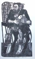 "El xilógrafo y los pájaros" Xilografía de Jorge Mattalía.