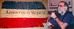 Bandera hallada en Estados Unidos de Norteamérica, que podría ser la original izada por Lavalleja al desembarcar "los 33" en la Banda Oriental el 19 de abril de 1825 y el historiador Pablo José Hernández.