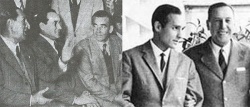 Juan Domingo Perón con el dirigente de Telefónicos Luis Gay en 1946 y en los años 60 junto a Jorge Di Pascuale, dirigente de Empleados de Farmacia.