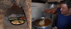 Exquisitas pizzas "de autor" en horno de barro y el gran guiso (de autor también): Leo Gutiérrez, así en Moreno como en Humahuaca. Fotos: Ricardo Acebal.