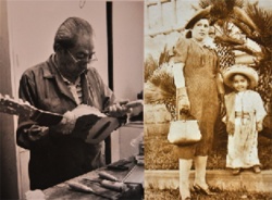 Don Eduardo, su padre, construyéndole uno de los varios charangos con que Jaime tocó durante su carrera  y junto a su madre, Pastora.