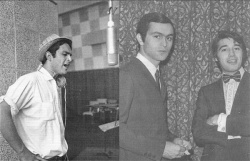Grabando en estudio (Hoy la vi, fue casualidad/ yo estaba en el bar, me miró al pasar...) y con Sandro en Venezuela, año 1969.