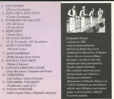 Contratapa del disco compacto "Quinteto Tiempo y otras pasiones", editado por Melopea en 1993.