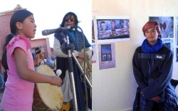 Juanita, coplera salteña de 8 años escuchada atentamente por "Negrita" Cabana y el fotógrafo expositor José Rumelfanger.