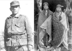 El mapuche Simón Antieco, héroe de nuestra Guerra por Malvinas en 1982 y Wtetinkone y su hermana Chamksuwun, hijas de madre tehuelche y padre irlandés. 1896/1899.