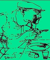 Dibujo de Enrique O. Sobisch que ilustra la tapa del libro "Canto popular de las comidas", de Armando Tejada Gómez.